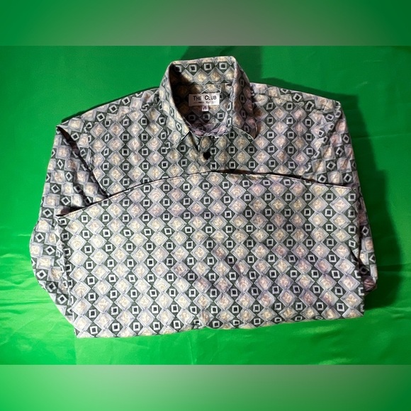 Club Room  Marco Polo .Dress Shirt Mens Medium 15-15 1/2 Beige & Green - Picture 7 of 16